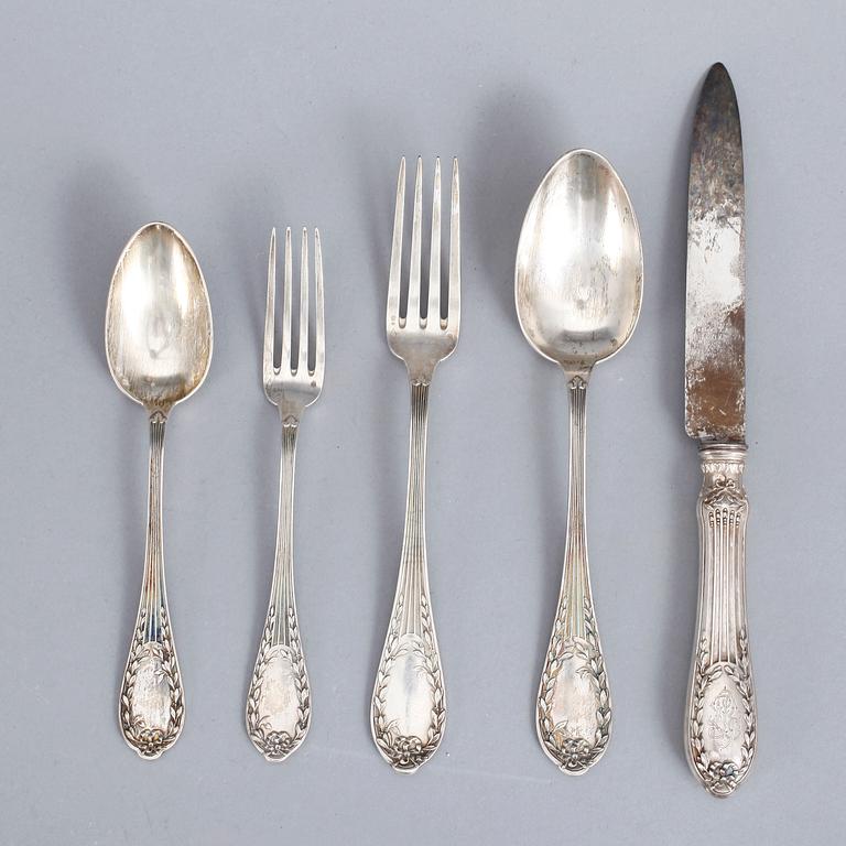 BESTICKSERVIS, 27 delar, silver, Adolphe Boulenger Paris, Frankrike, 1800-tal. tot vikt (ekl knivar.