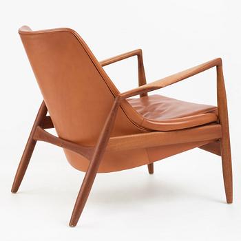 Ib Kofod-Larsen, a teak and brown leather "Seal" armchair, Olof Persons Fåtöljindustri (OPE), Sweden 1950's-60's.