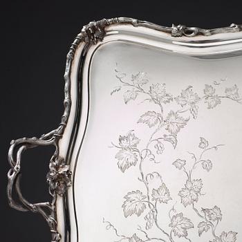 A Russian mid 19th century silver tray, marks of Carl Tegelsten, St. Petersburg 1850.