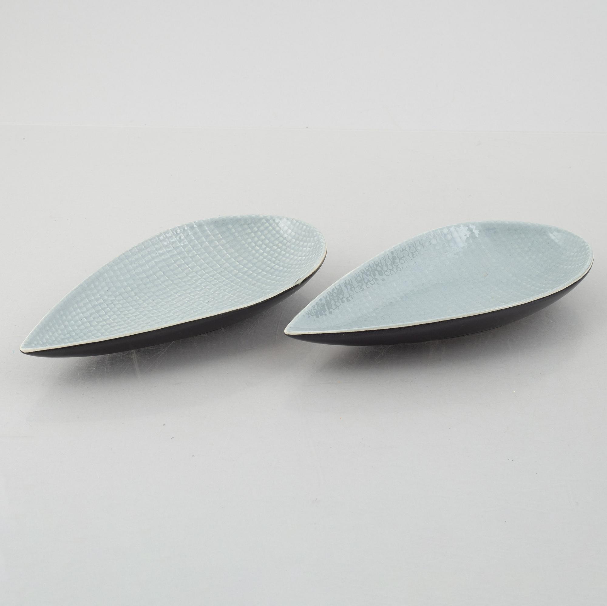 Stig Lindberg, six "Reptil" dishes and vases, Gustavsberg, Sweden, 1953-63.