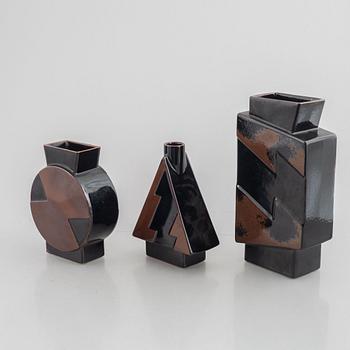 Margareta Hennix, a set of three "Flash" stoneware vases, Gustavsberg, 1980s.