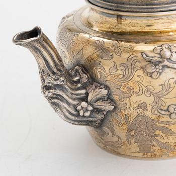 Samuel Smily, teservis, 9 delar, sterling silver, delvis förgyllt, Goldsmiths Alliance Ltd, London 1873-74.