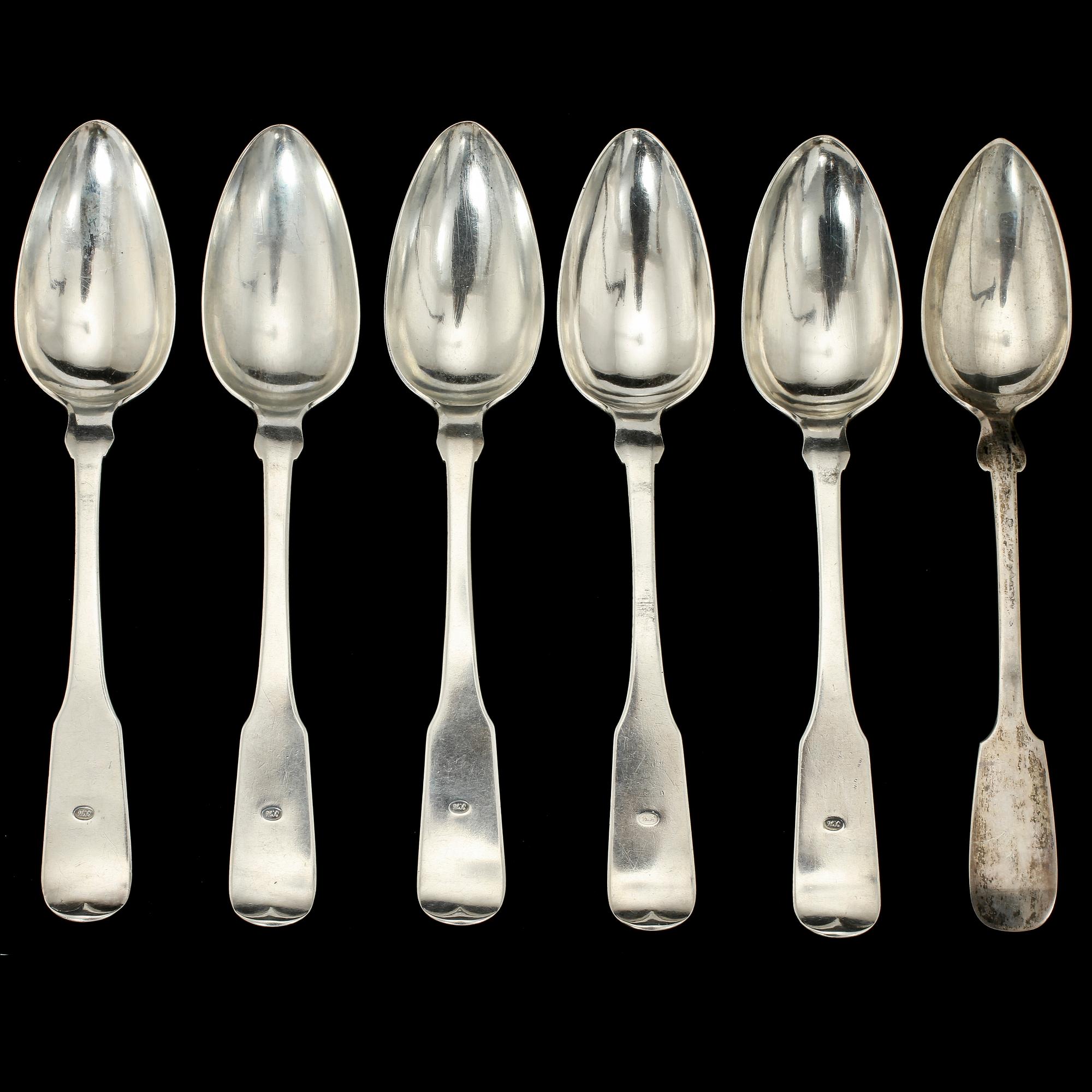 MATSKEDAR, 6 + 1 st, silver, IG Enberg, 1855 samt Walter Bindei, Tyskland. Vikt 365.