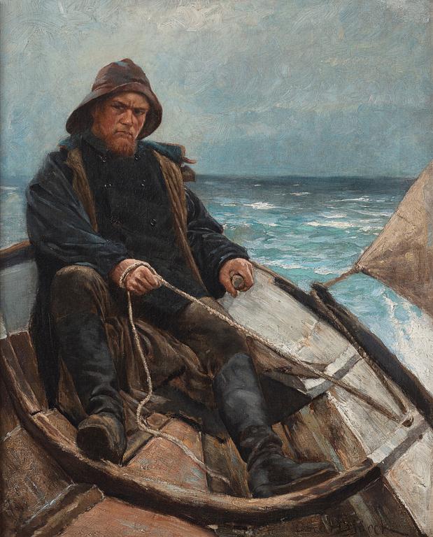 Oscar Björck, En fiskare i sin båt till sjöss.