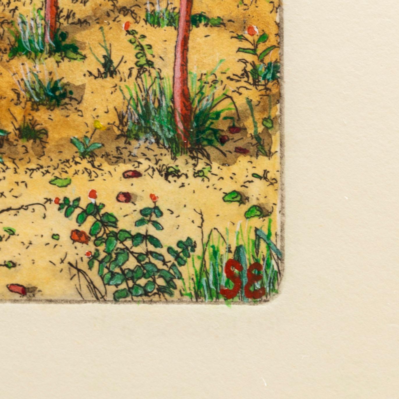 STEN EKLUND, hand colored etching, signed.