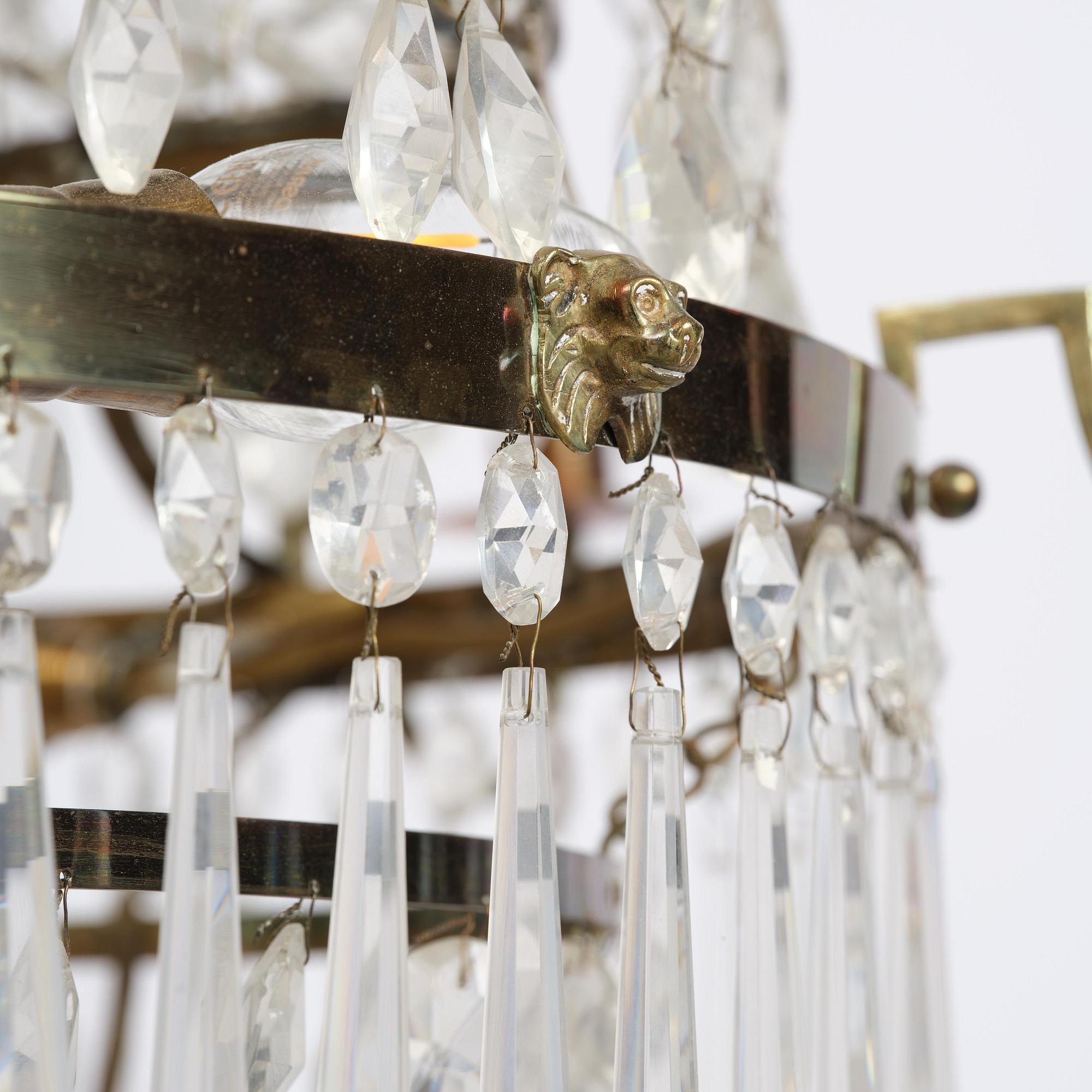 A late Gustavian gilt brass and cut glass seven-light chandelier, circa 1800.