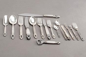 JOHAN ROHDE, an 82 piece set of Acorn sterling and stainless steel cutlery, Georg Jensen.