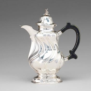 130. A Swedish 18th century silver coffee-pot, mark of Johan Wennerwall, Gothenburg 1759.