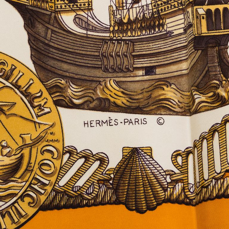 SCARF, "Hermès, "Nefs d'or -orange", issued 1971.