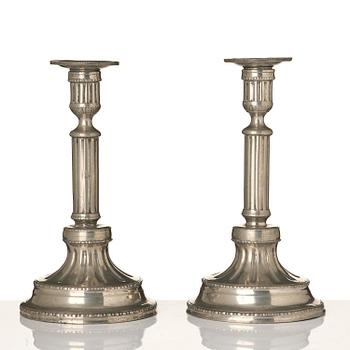 A pair of Gustavian pewter candlesticks by P. Gillman, Stockholm 1786.
