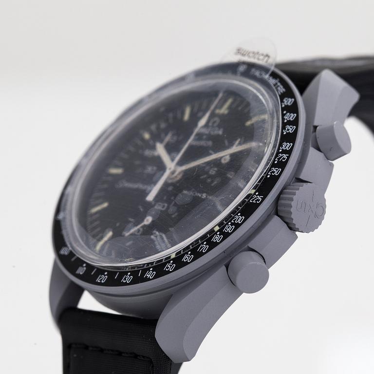 Swatch/Omega, MoonSwatch, Mission to the Moon, chronograph, wristwatch, 42 mm.