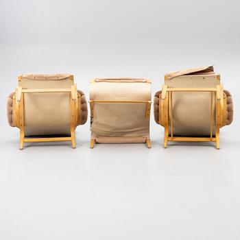 Bruno Mathsson, fåtöljer, ett par, med en fotpall, "Pernilla", DUX.