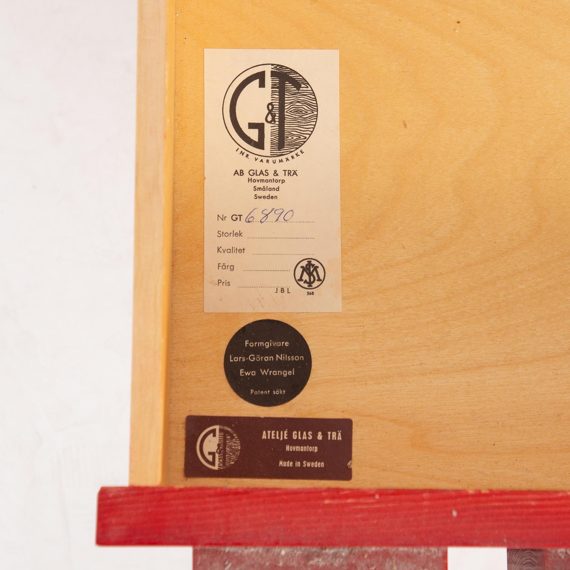 Ewa Wrangel and Lars-Göran Nilsson, hall furniture and mirror, Glas & Trä, Hovmantorp, second half of the 20th century.