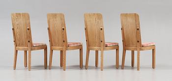 Axel Einar Hjorth, A set of four 'Lovö' pine chairs, Nordiska Kompaniet, NK, Sweden 1930's.