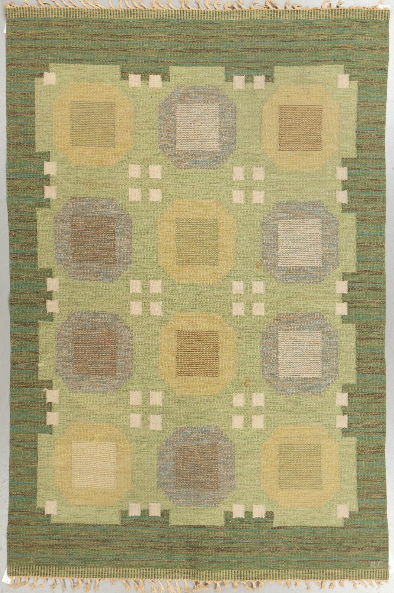 Rakel Carlander, a carpet, flat weave, ca 247 x 163,5-166,5 cm, signerad RC.