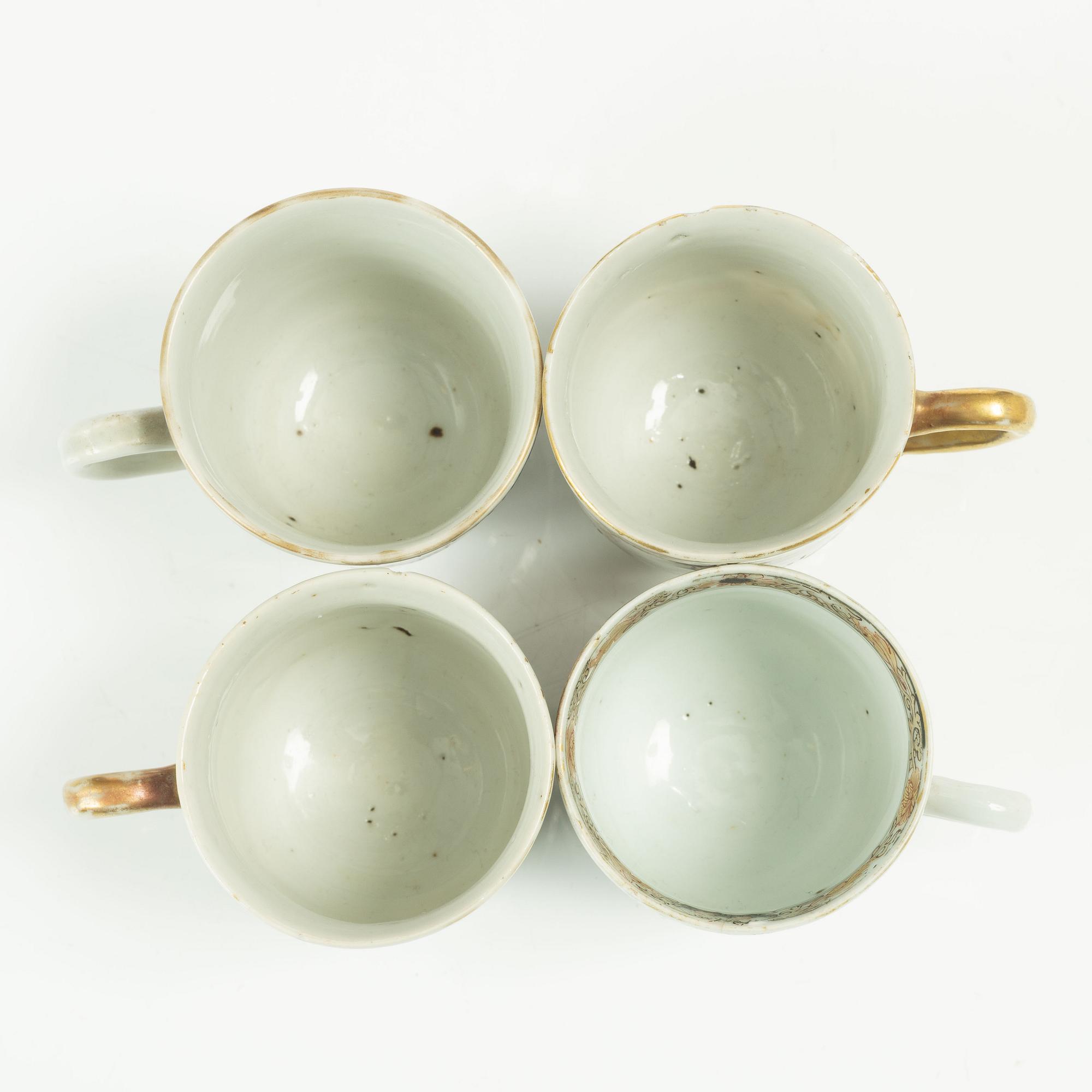 Koppar, fyra stycken, porslin, Kina, Qingdynastin, 1700-tal.