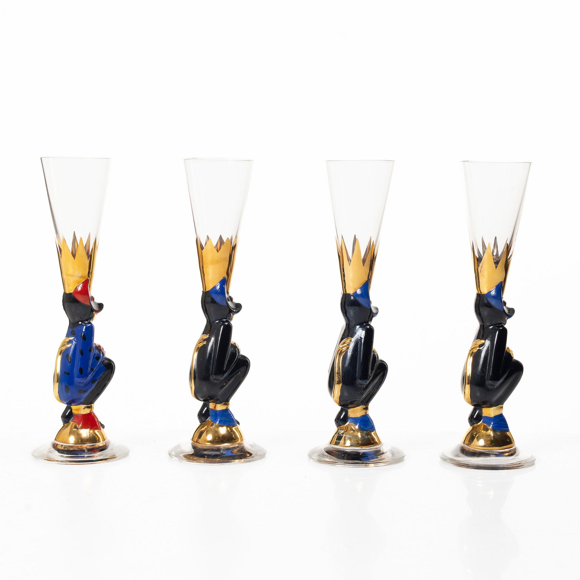 Gunnar Cyrén, four shot glasses, 'Djävulsglas', Nobel, Orrefors.