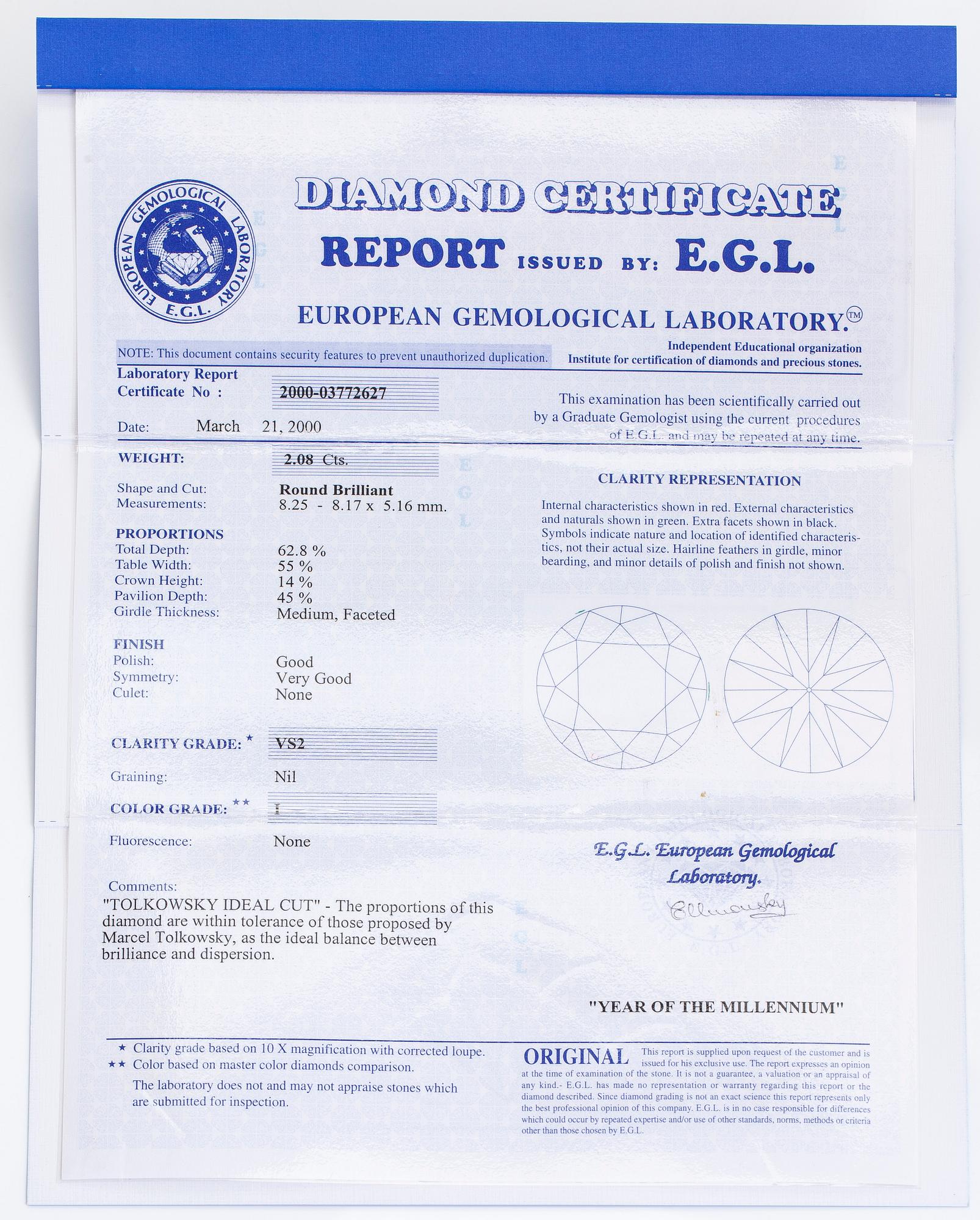 Ring, 14K white gold, set with a brilliant-cut diamond approximately 2.08 ct. Accompanied by EGL certificate.