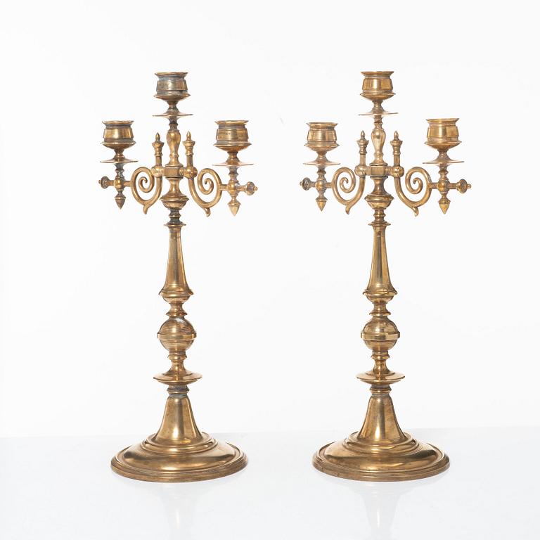 A pair of candelabras, No 72, E A Naeslund, Eskilstuna, circa 1900.
