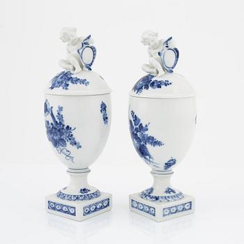 A pair of lidded urna, 'Blue flower', Royal Copenhagen, Denmark.