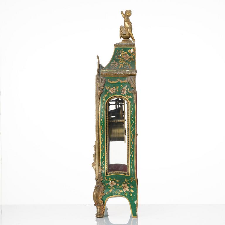 A rococo painted and gilt-brass mounted mantel clock by P. Ernst (watchmaker in Stockholm 1753-84).