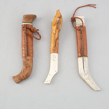 Three Sami knives, unidentified signatures.