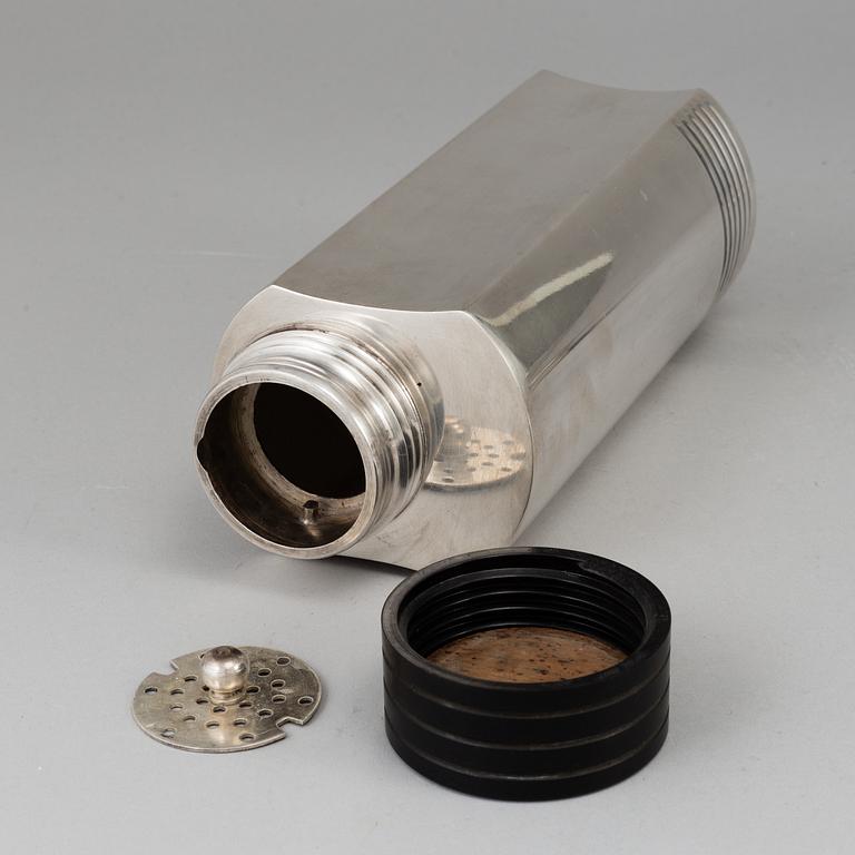 FOLKE ARSTRÖM, cocktailglas, 6 st, och shaker, nysilver, GAB, 1930/40-tal, samt bricka nysilver.