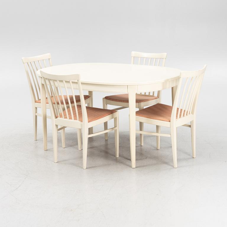 Carl Malmsten, a 'Herrgården' dining table with four chairs, Bodafors, second part of the 20th Century.