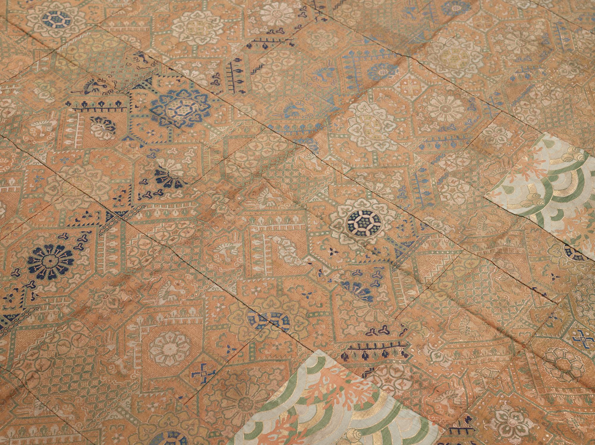 A patchwork blanket with Japanese silk brocade, Meiji period (1868-1912).