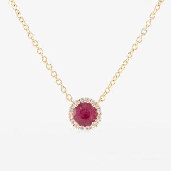 Necklace 18K gold with ruby and brilliant-cut diamonds.