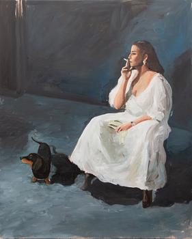 Ulf Nordström, Smoking woman with a dachshund.c2.