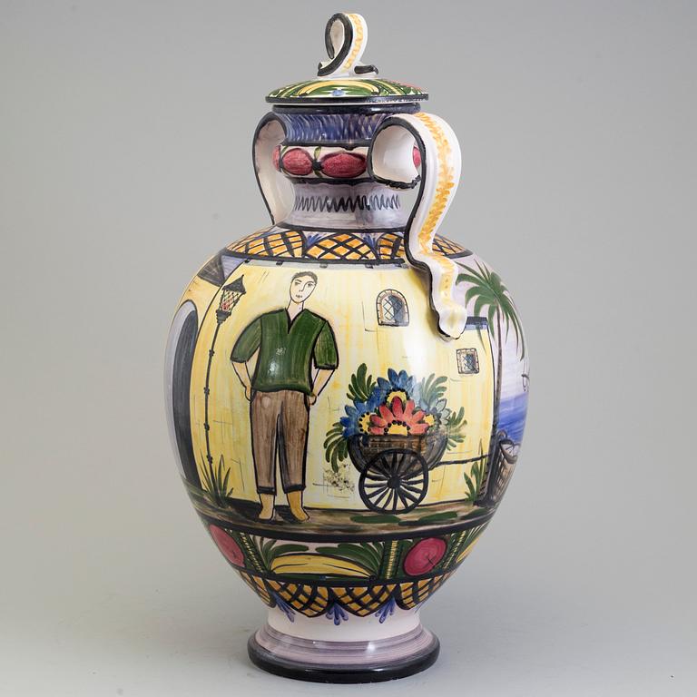 An earhenwear lidded vase from Jasba, Germany, mid 20th century.