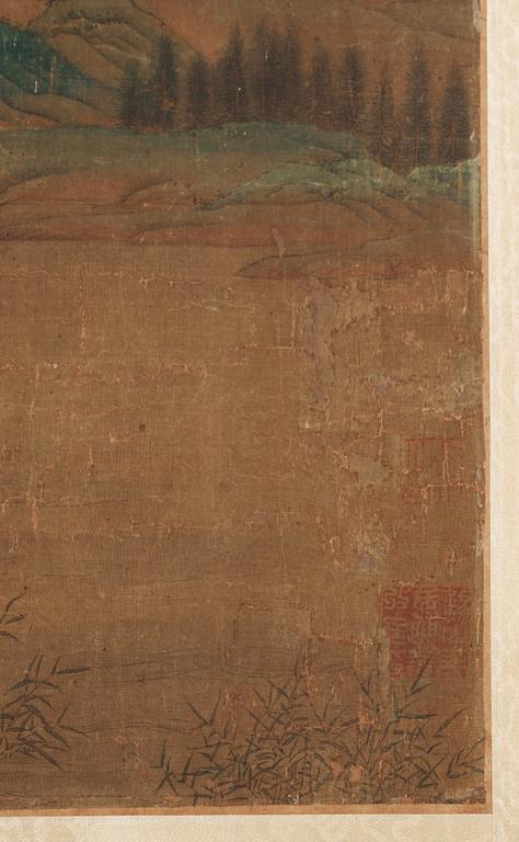 RULLMÅLNING, okänd konstnär i Qiu Yings stil (c 1494-1551), Qingdynastin, troligen 1800-tal.