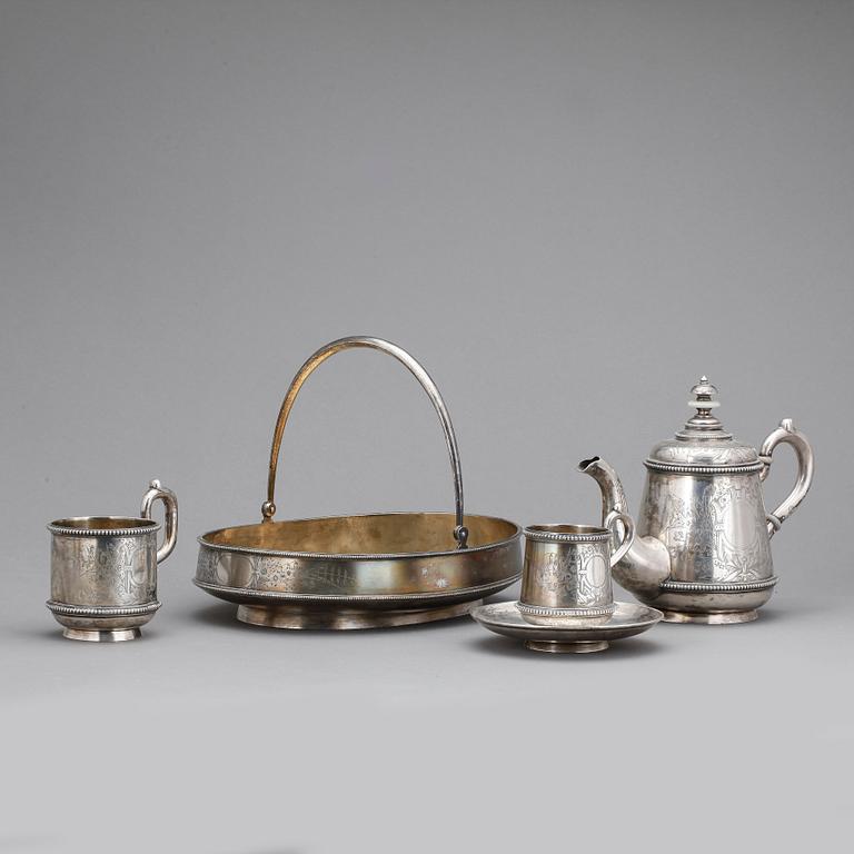 SERVISDELAR, 4 delar, silver, Nemirov-Kolodkin, Moskva, sent 1800.tal. Tot vikt 1645 gram.