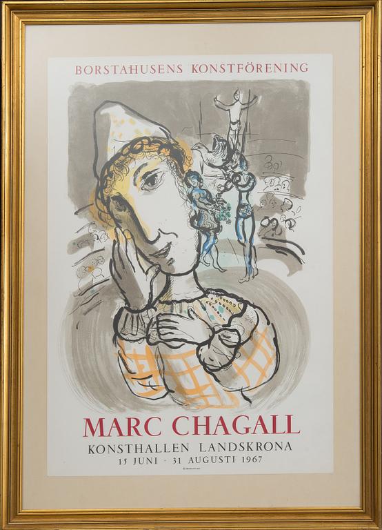 MARC CHAGALL, utställningsaffisch, Borstahusens konstförening, Mourlot 1967.