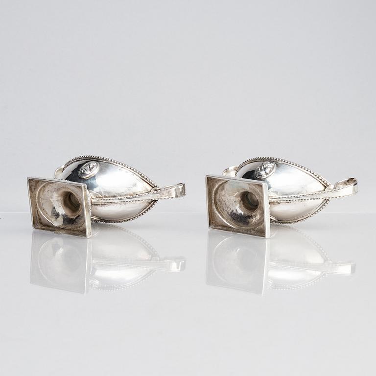 A pair of Swedish Gustavian 18th Century parcel-gilt silver salt cellars, mark of Petter Eneroth, Stockholm 1787.
