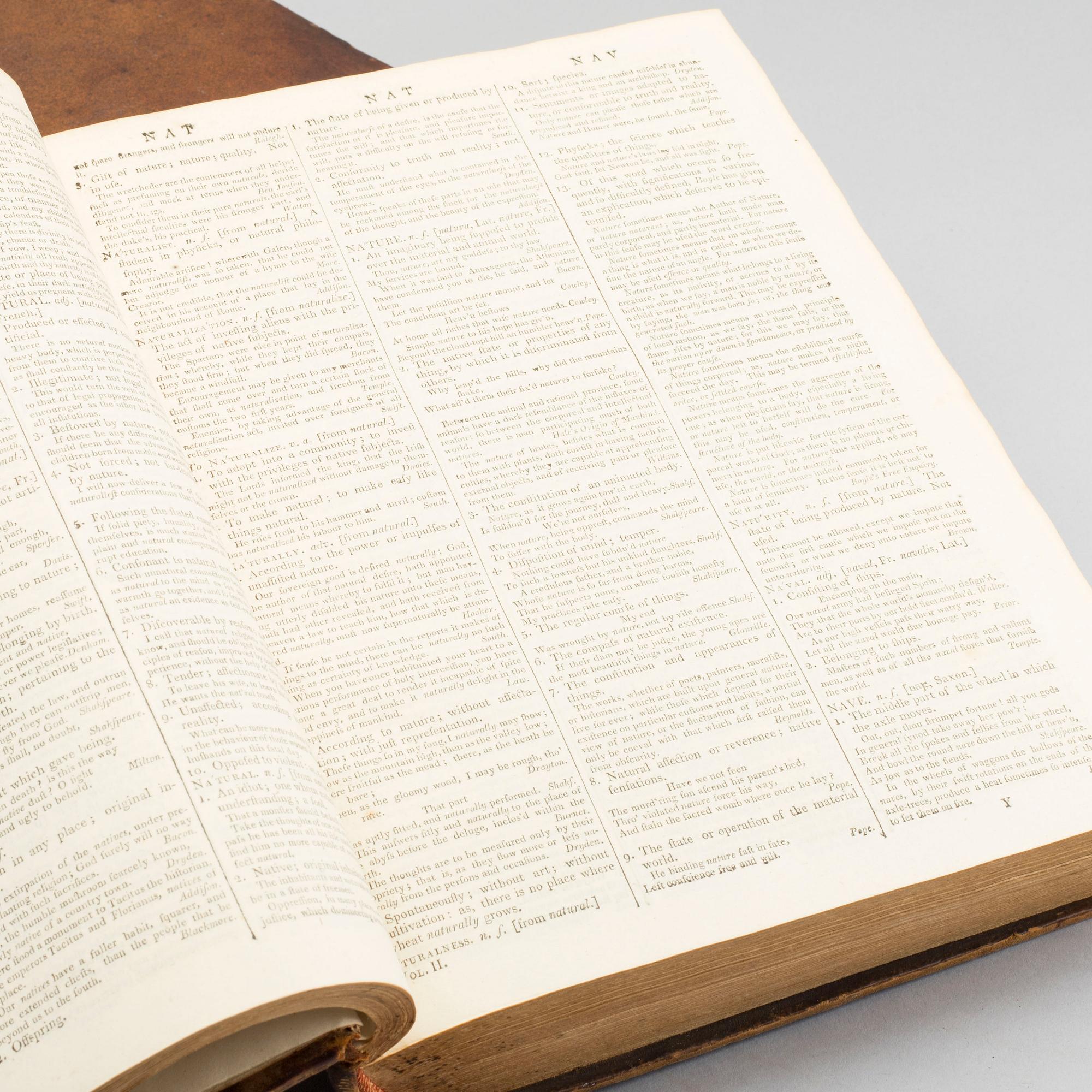 Johnson's Dictionary of the English Language, 2 vol, 10:e upplagan, tryckt Lake & Sons London  1810.