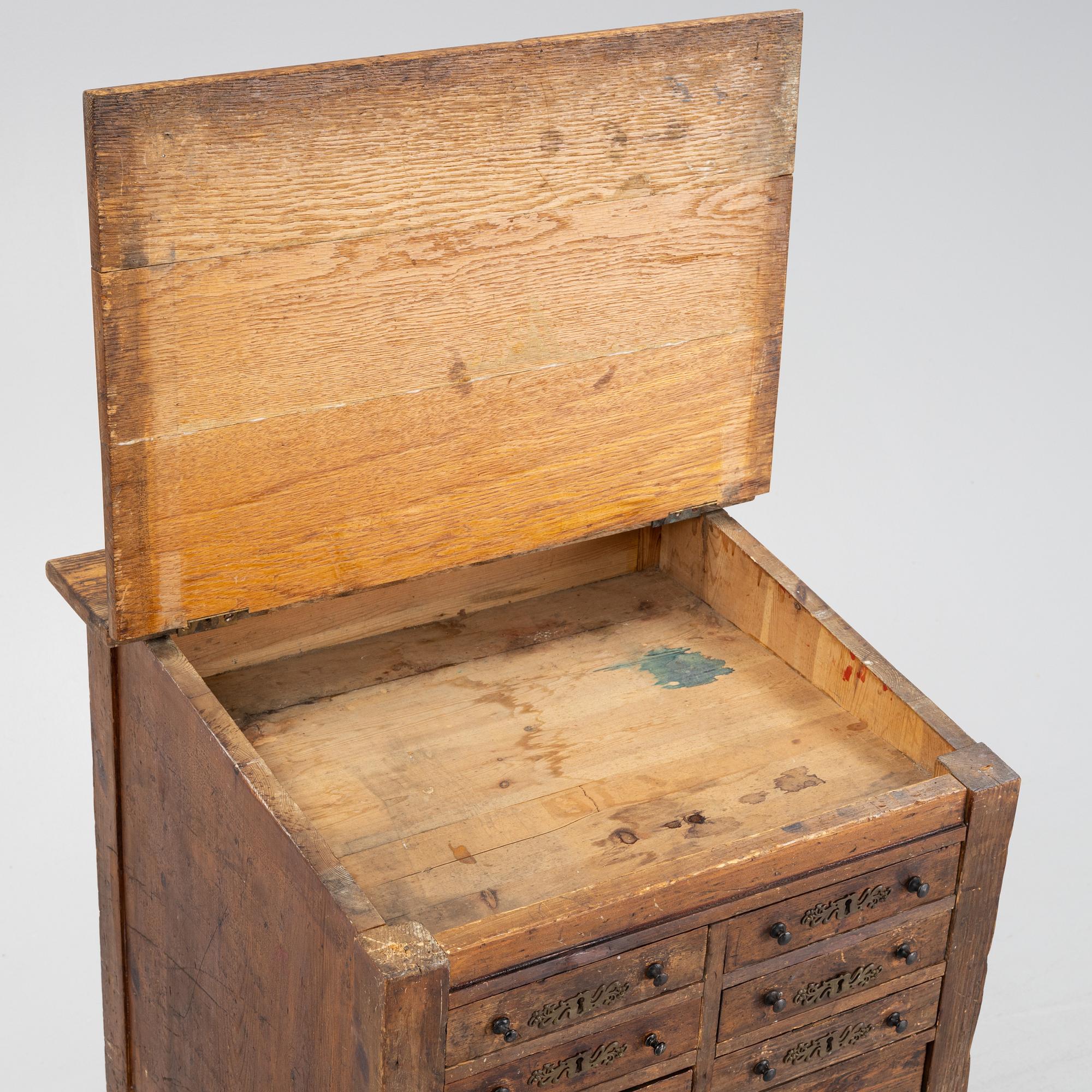 An oak and pine writing slope, 19th Century.