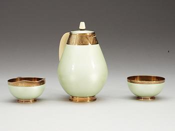 A David-Andersen three pcs of silver gilt and enamel coffee service,
