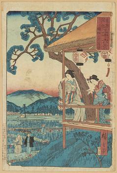 Utagawa Hiroshige II, färgträsnitt, 2st, Japan, 1800-talets andra hälft.