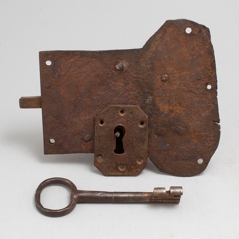 A ca 1700 iron door lock.