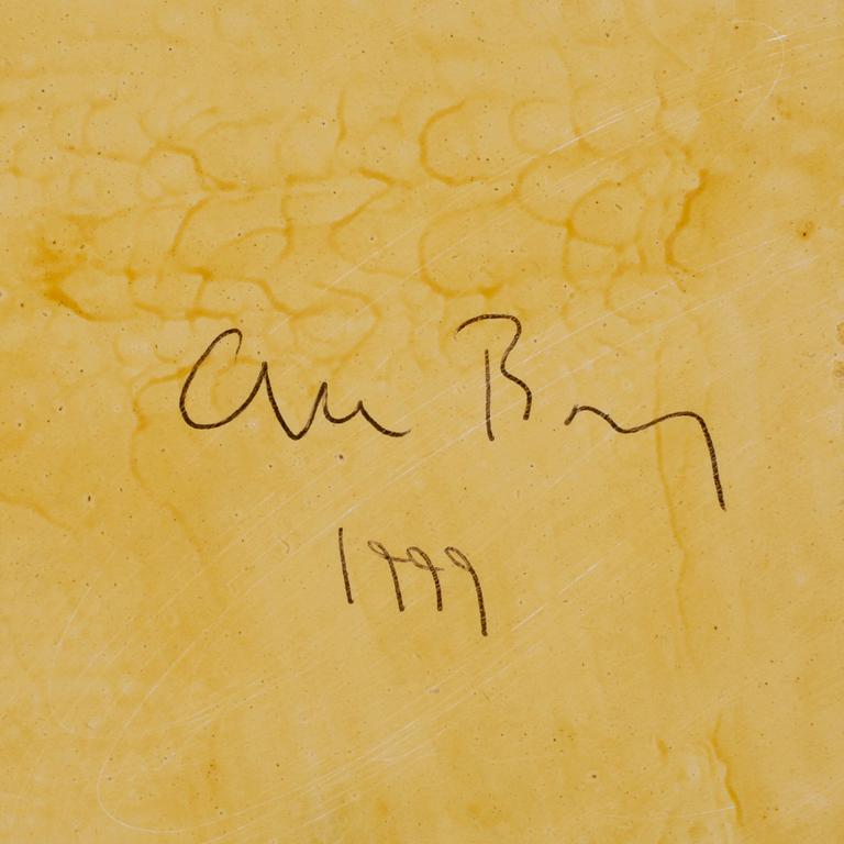 OLLE BORG, oljeglasyr på kritgrunderad duk med tillhörande bronsskena, sign o dat 1999.