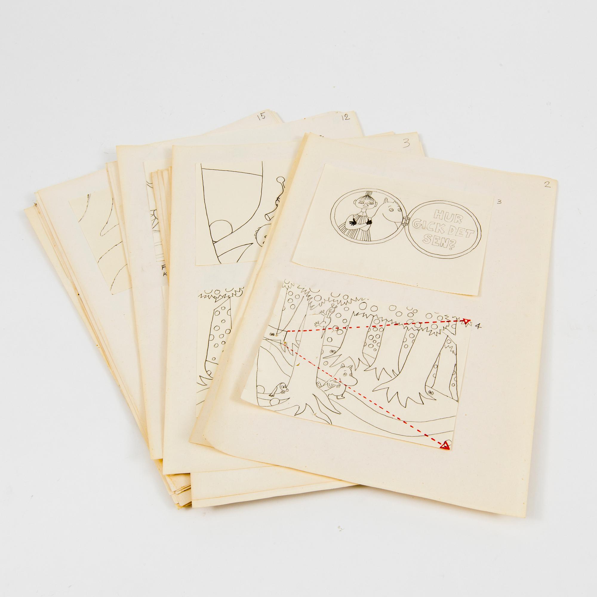 JAROMIR WESLEY, 49 pencil drawings "Mumintrollet: Hur gick det sen?", 1993. Not signed.
