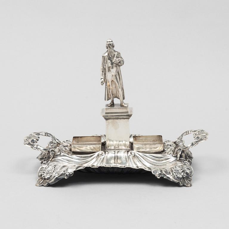 A silver inkstand, mark of Gustaf Möllenborg, Stockholm 1845-48.