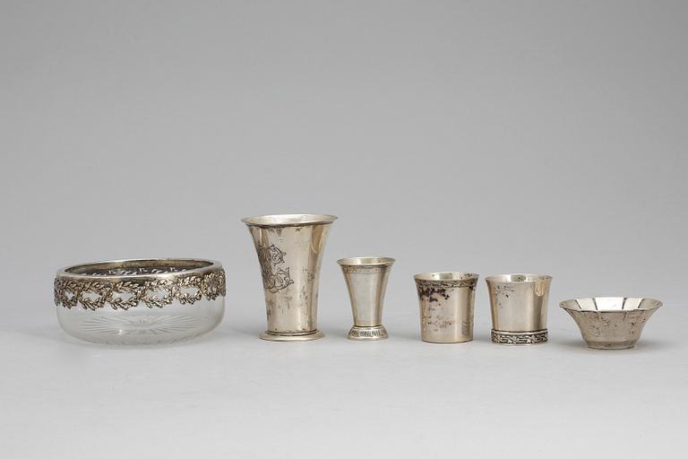 PARTI SILVER, 6 delar, bland annat CG Hallberg, Stockholm, 1937. Total vikt ca 156g.