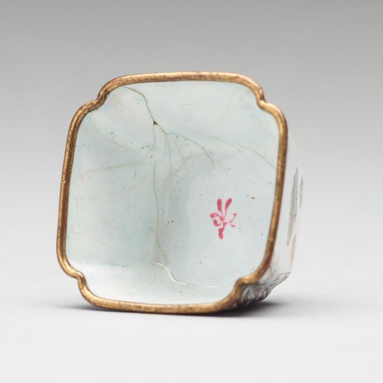 An enamel on copper winecup and stand, Qing dynasty, 18th Century.