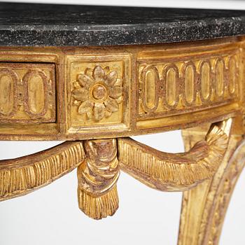 A Gustavian carved giltwood console table, Stockholm, late 18th century.
