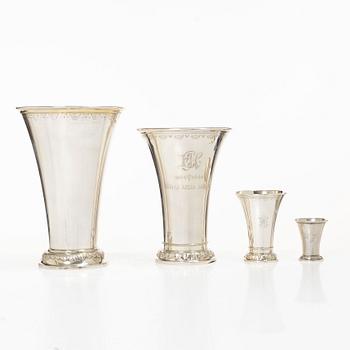 Beakers, 4, silver, Sweden, 1902–1954.