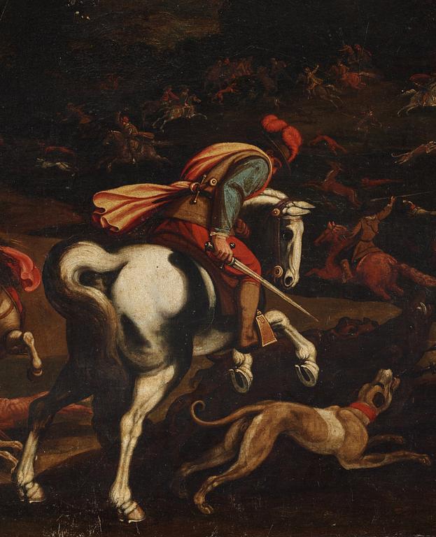Unknown artist 17th Century. Hunting scenes, a pair.