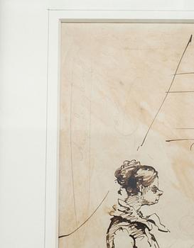 AUGUST HAGBORG, tuschtekning. Signerad.